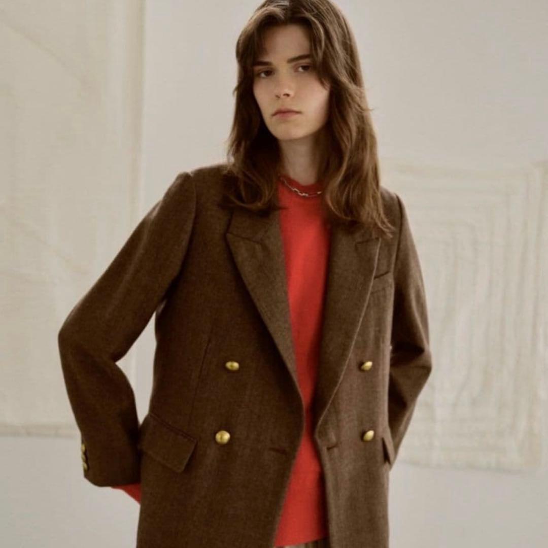 ミラオーウェン ヘリンボーン 金ボタン ダブルブレストジャケット　0