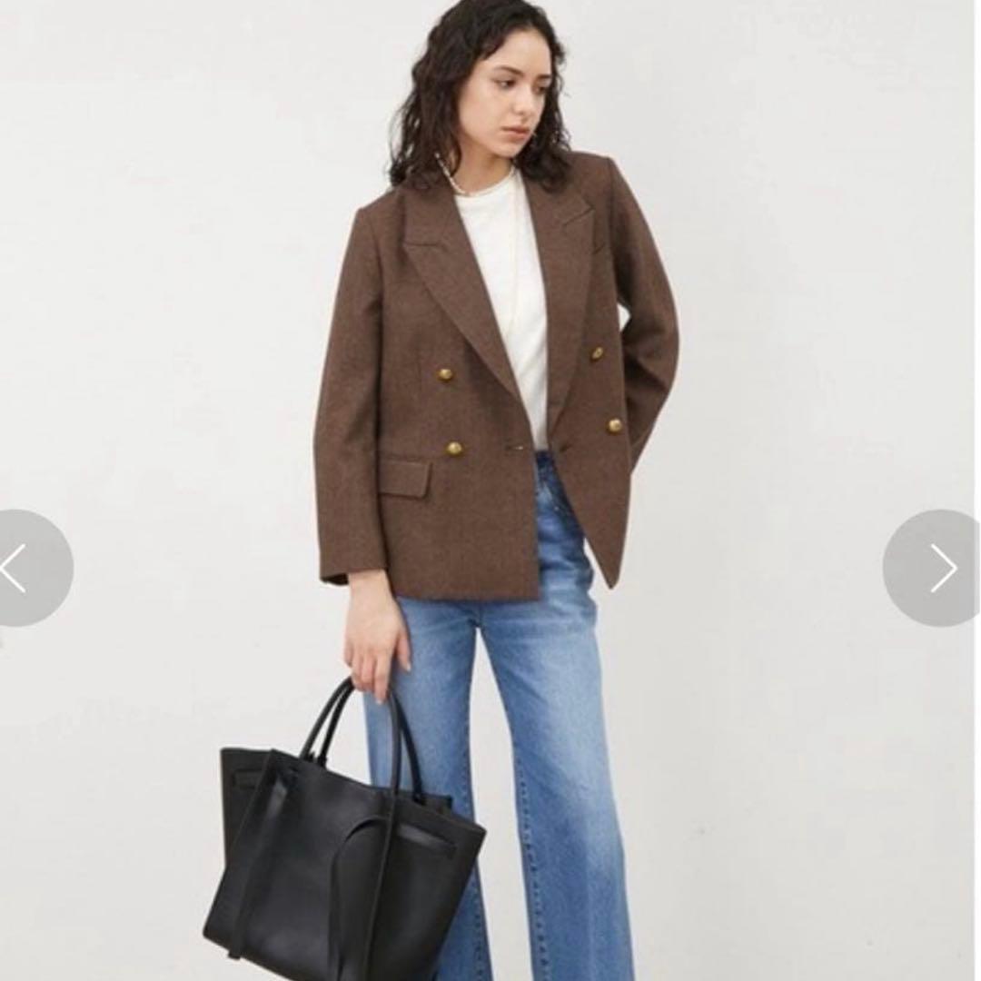 ミラオーウェン ヘリンボーン 金ボタン ダブルブレストジャケット　0