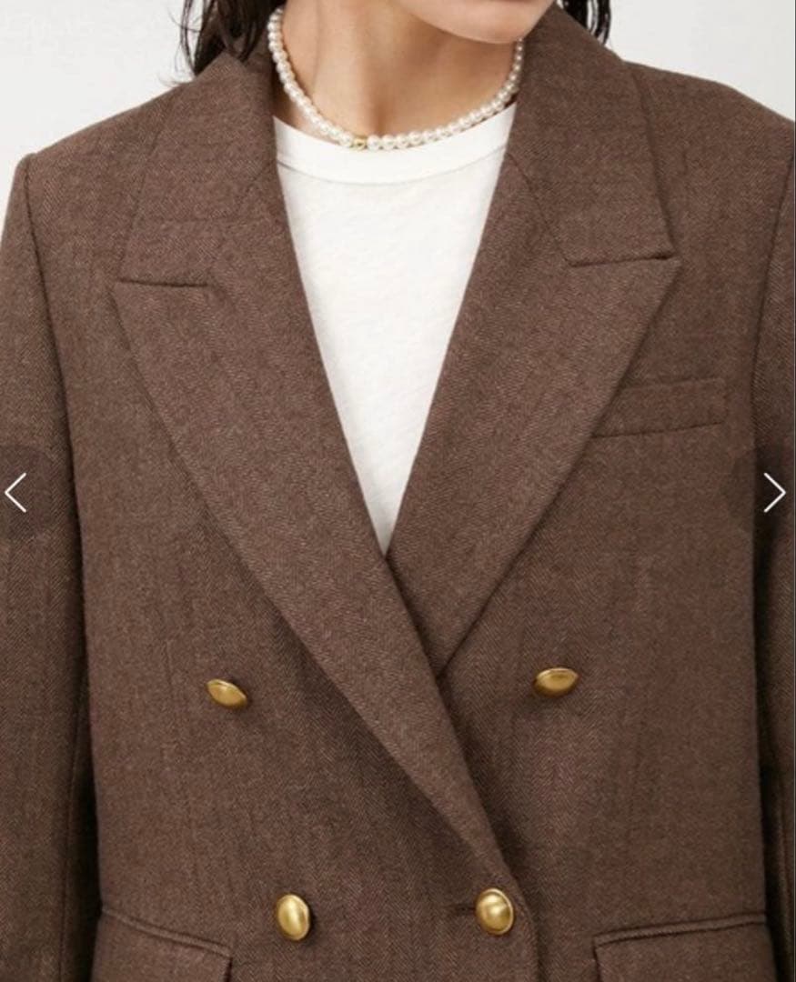 ミラオーウェン ヘリンボーン 金ボタン ダブルブレストジャケット　0