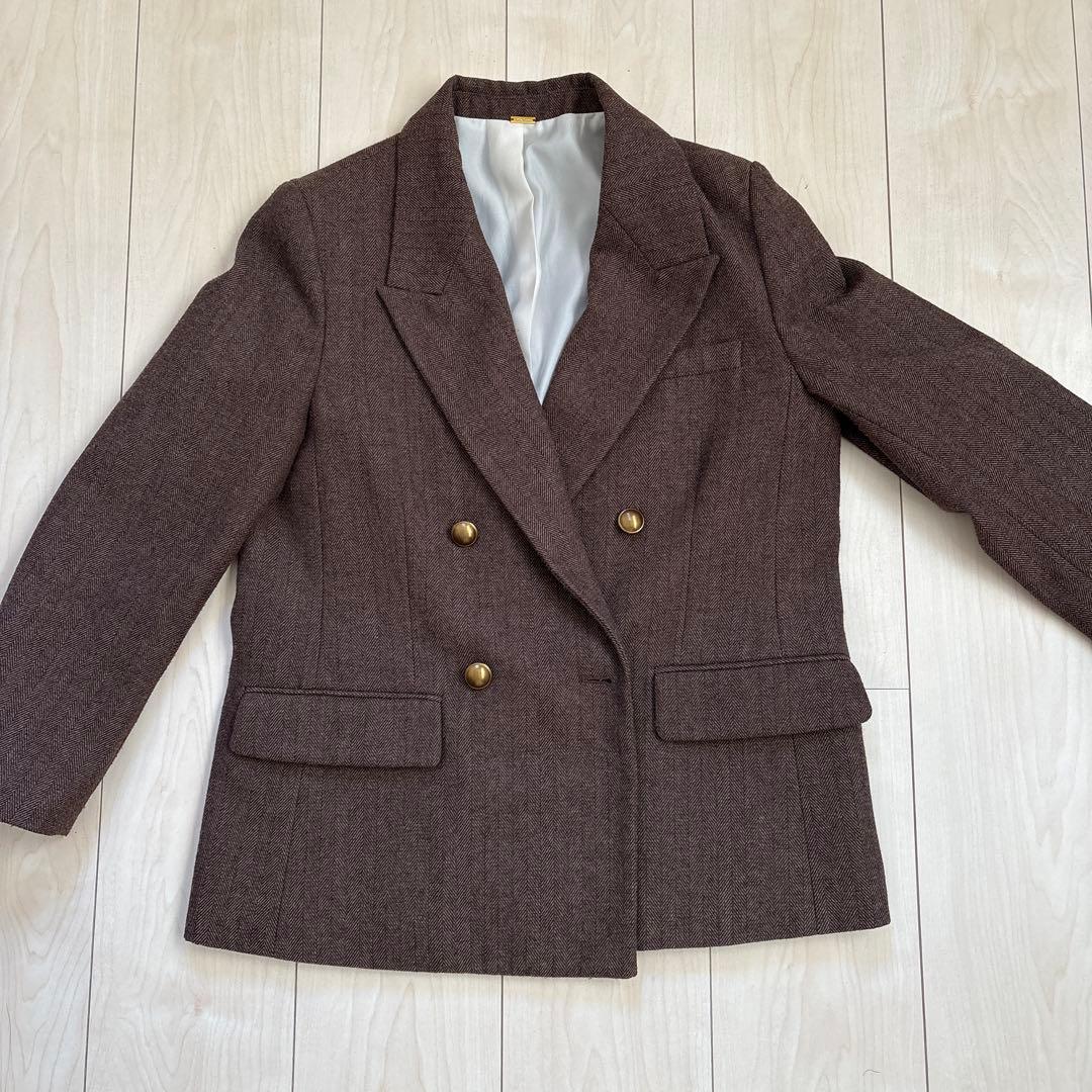ミラオーウェン ヘリンボーン 金ボタン ダブルブレストジャケット　0