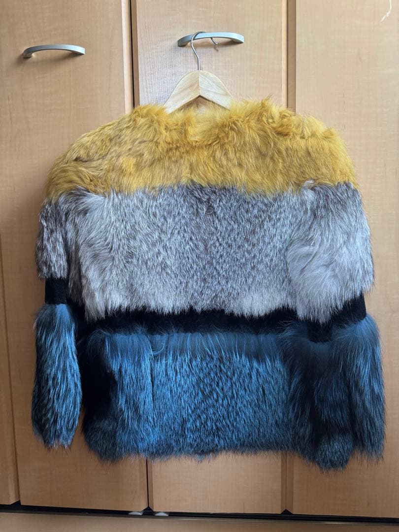 ヴィンテージ　ボーダー デザイン フェイク ファーコート