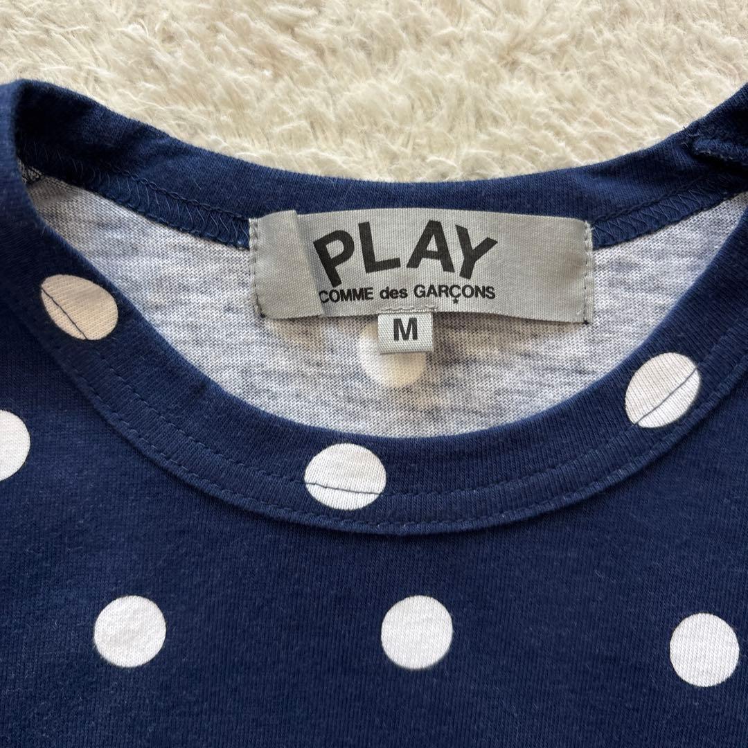 PLAY コムデギャルソン ドット柄ロンT ハートワッペン　ネイビー　M