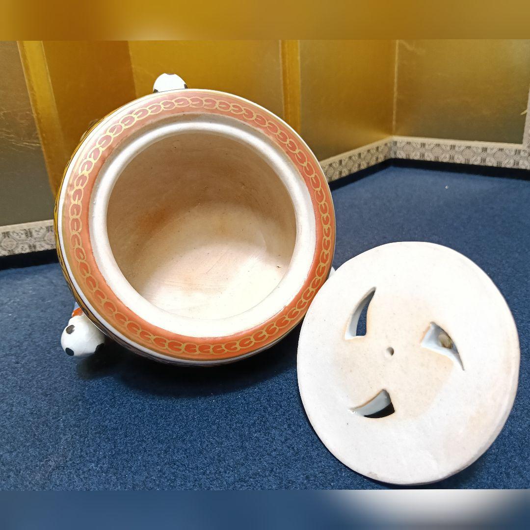 AK83 九谷焼 角福 香炉 唐子 三足 未使用 美品