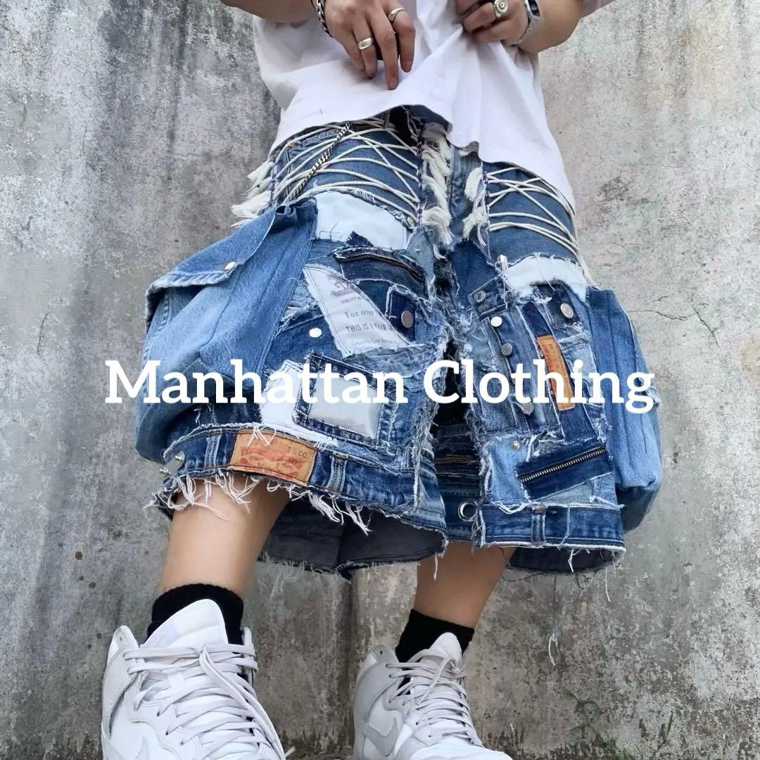 No.615【割引適用済】再構築 リメイク ハーフ パンツ デニム