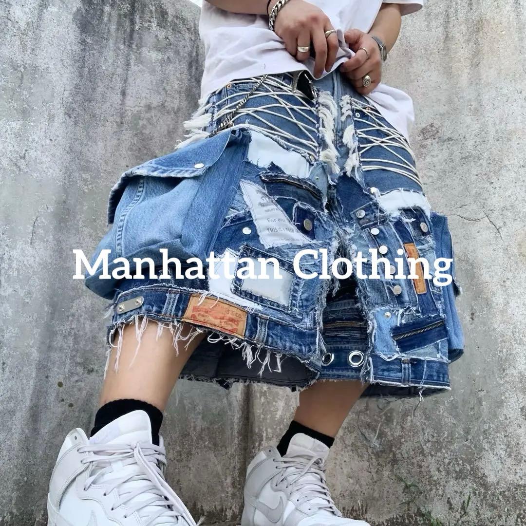 No.615【割引適用済】再構築 リメイク ハーフ パンツ デニム