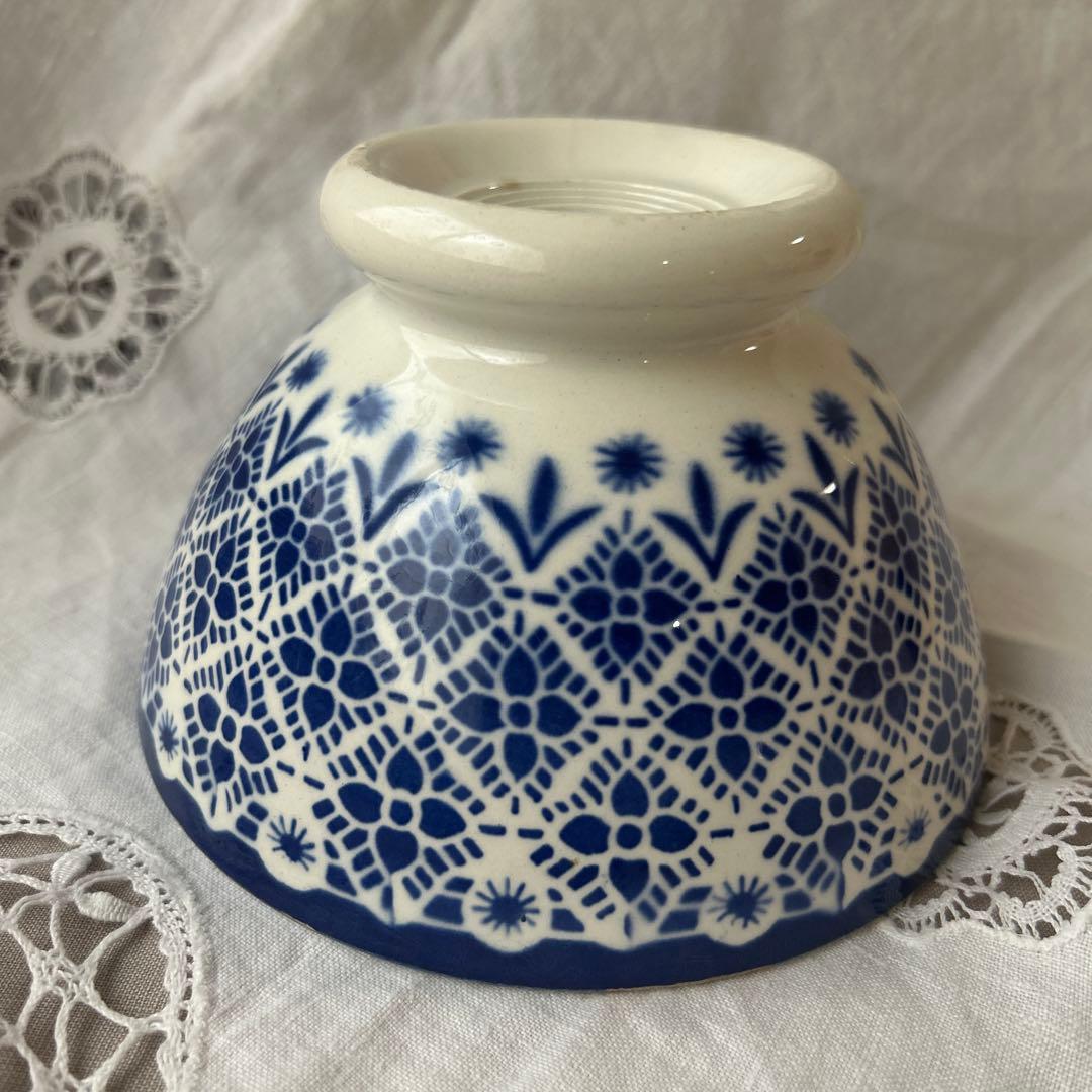 【希少】モロッコ柄　レース柄　青色カフェオレボウル　フランスアンティーク