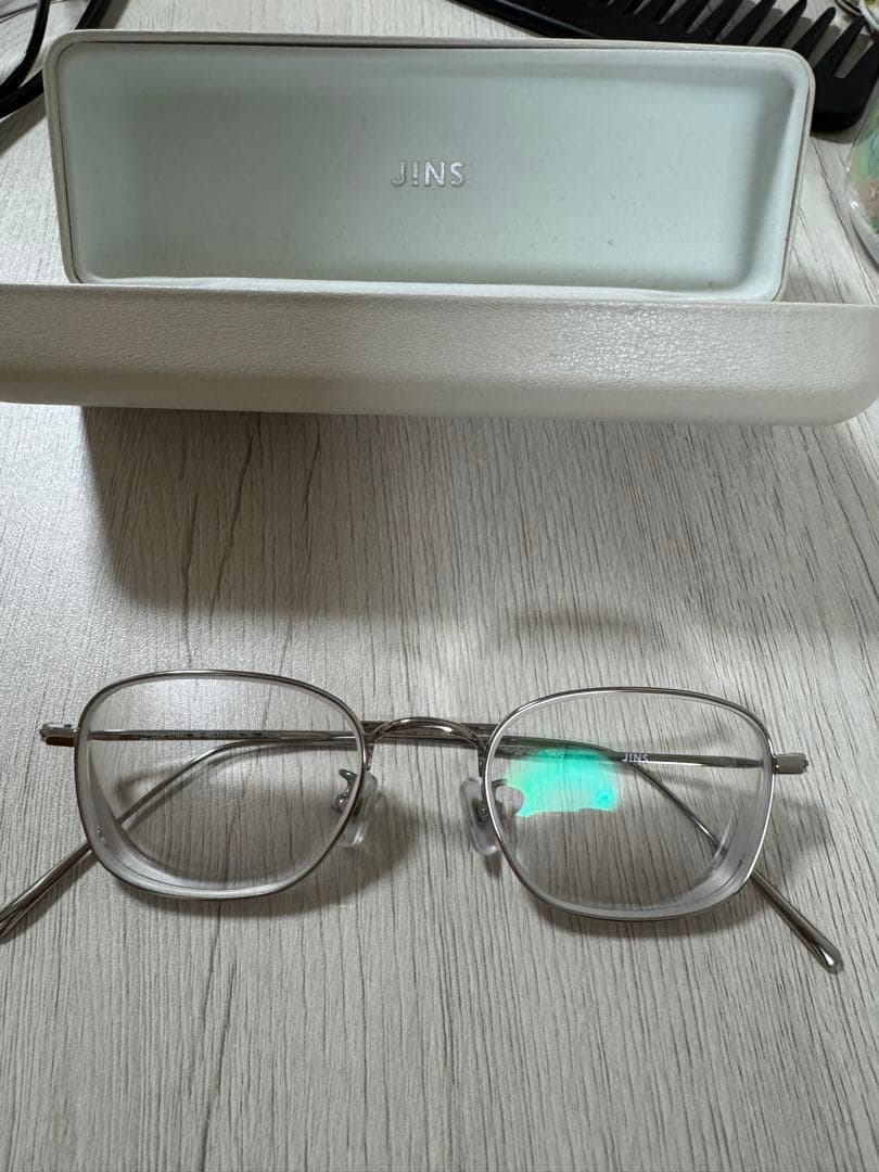 JINS シルバー 四角形メガネ ケース付き