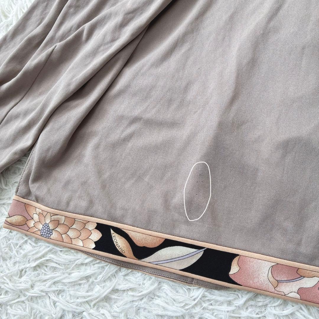 LEONARD レオナール 花柄トリム カーディガン きれいめ グレージュ LL