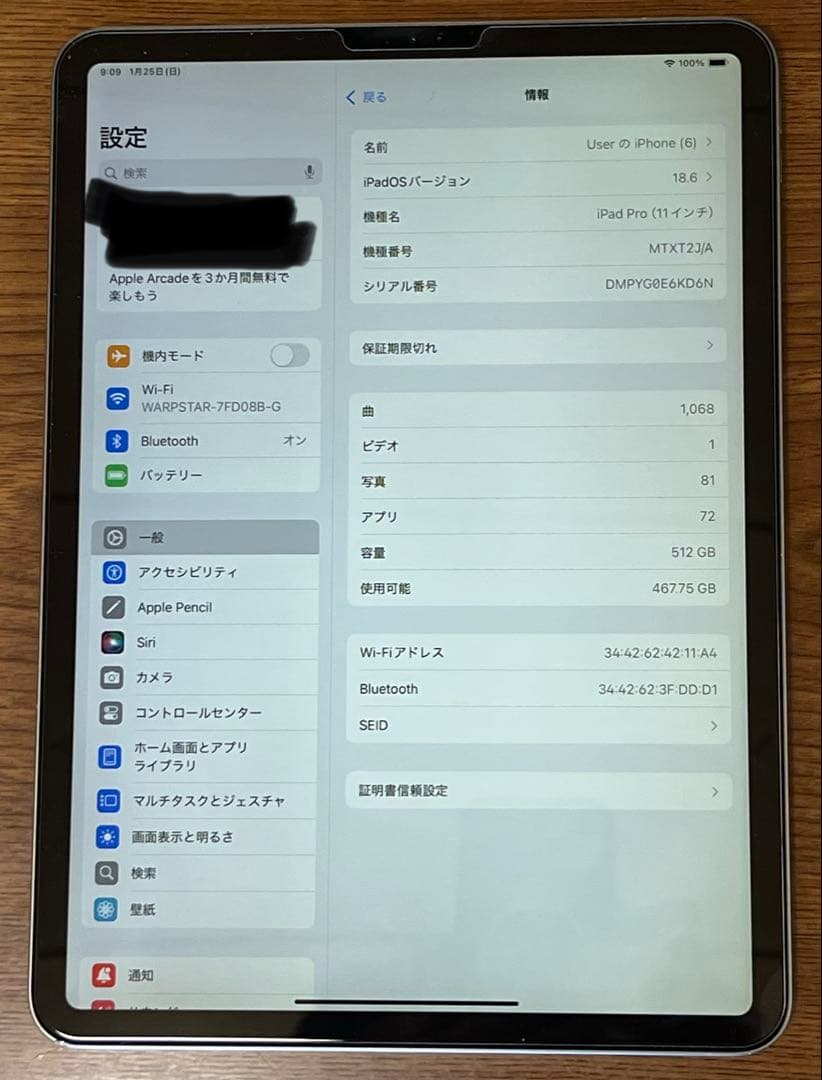 Apple iPad Pro11インチ 第1世代　512GB ジャンク