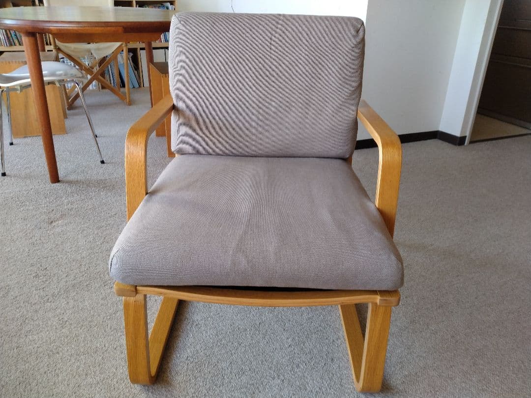 【良品】MUJI無印 ダイニングソファチェアオーク材/リビングでもつかえる茶②