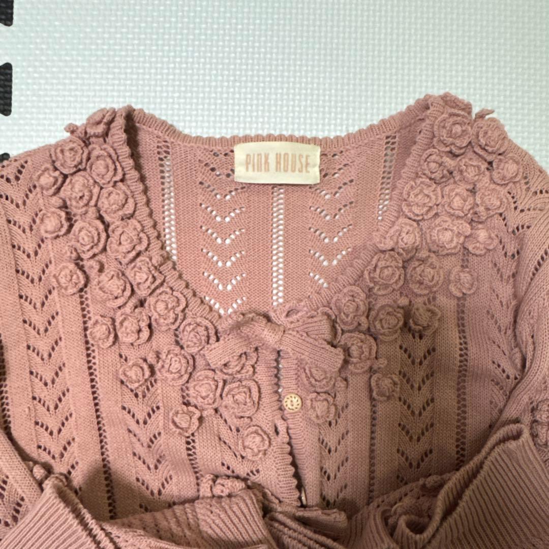 PINK HOUSE 花モチーフ ニットカーディガン