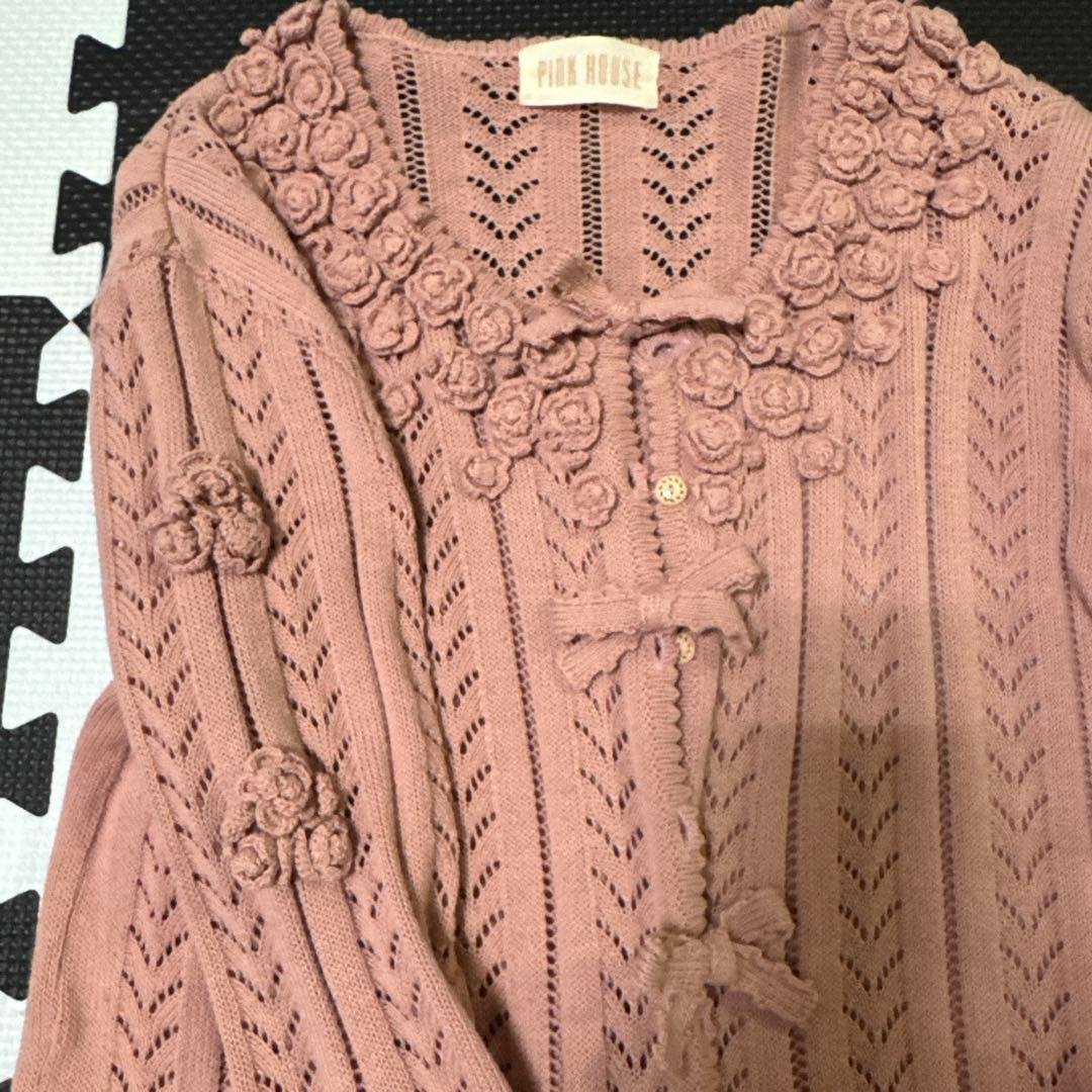 PINK HOUSE 花モチーフ ニットカーディガン