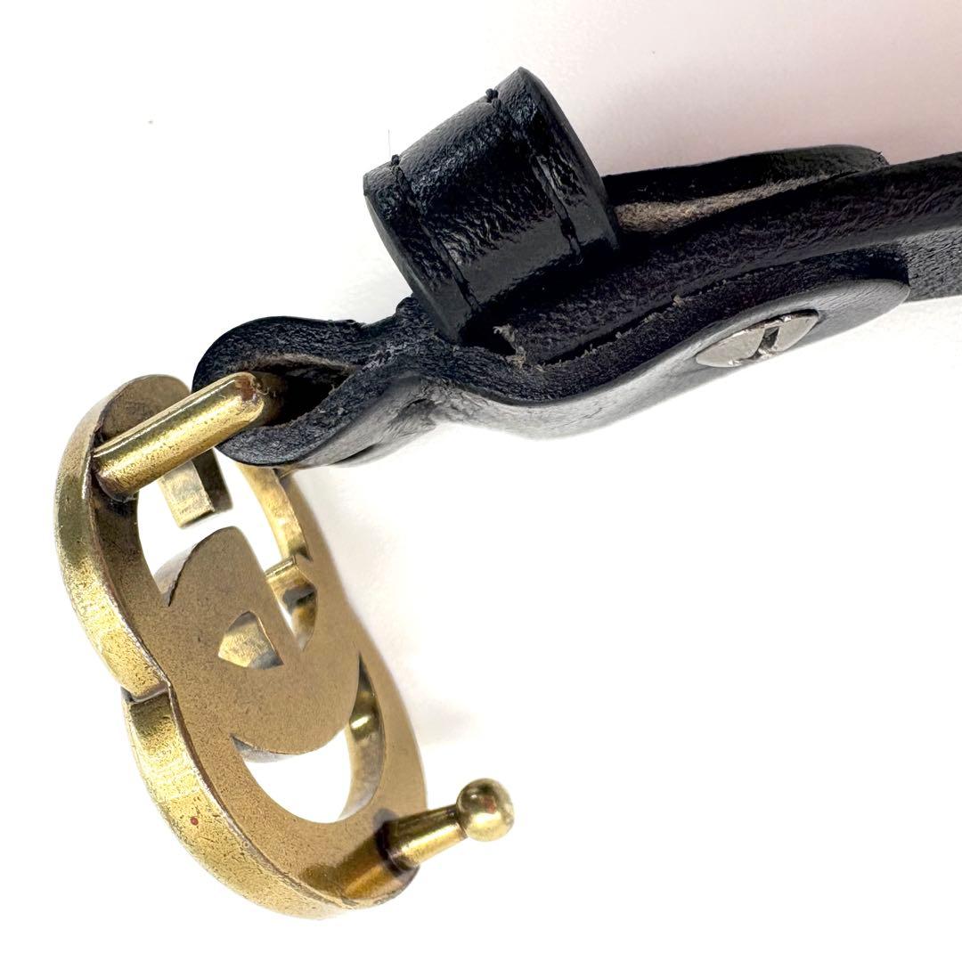 【極美品】GUCCI　ベルト　黒　GGマーモント　ゴールド　レザー　ロゴバックル