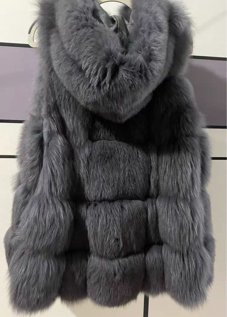 リアルフォックスファーフード付きハーフベスト2Lサイズ　グレー　新同美品