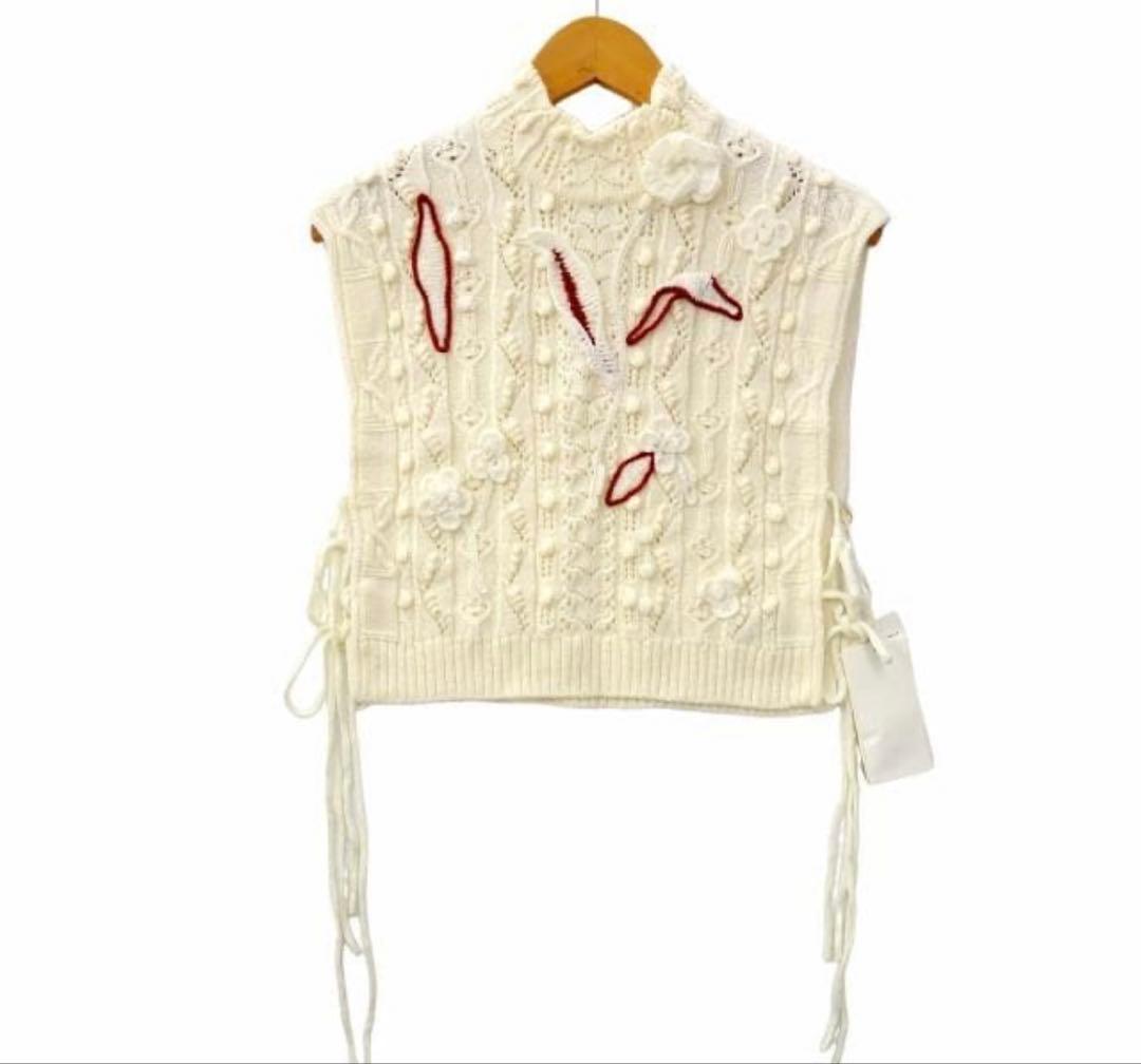 未使用 マメクロゴウチ フラワー モチーフ ハンドニット ベスト プルオーバー