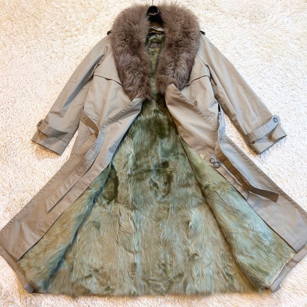 【本毛皮✨️リアルファー】 希少カラー 緑ROTINY トレンチコー フォックス