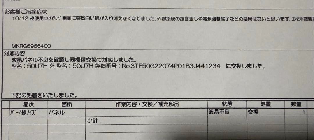 【中古使用1年未満】Hisense 4K液晶テレビ 50U7H 【送料込み】