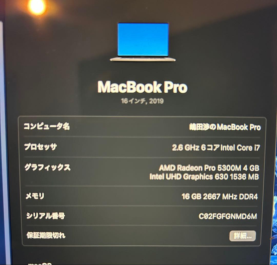 【充電回数125回】【バッテリー正常】MacBook Pro 16インチ2019