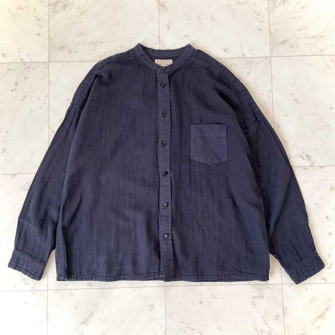美品✨中川政七商店 リネン混シャツ ノーカラー ネイビー