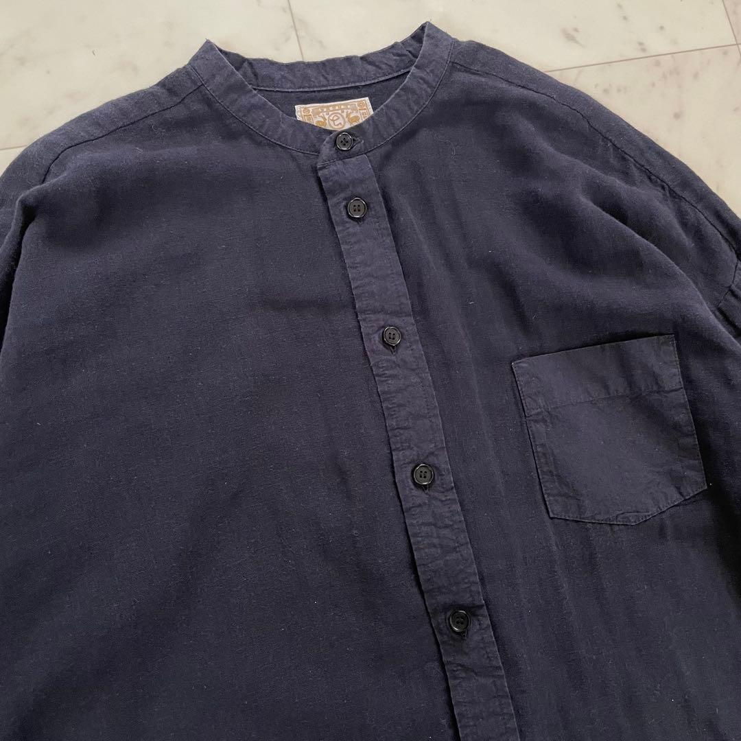 美品✨中川政七商店 リネン混シャツ ノーカラー ネイビー