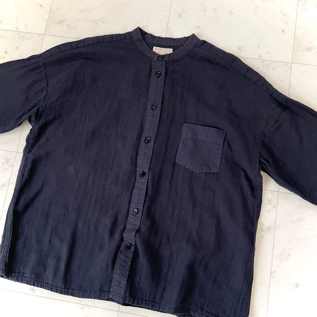 美品✨中川政七商店 リネン混シャツ ノーカラー ネイビー
