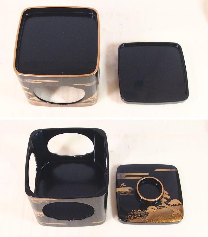 【高級・良品】輪島塗 五島屋謹製 光甫作 松島蒔絵 屠蘇器 三つ揃 山水蒔絵