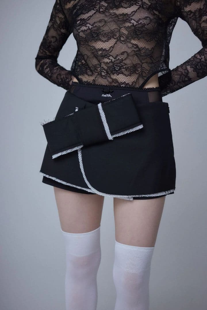 スカート neith Micro Wrap Ribbon Skirt(Black)