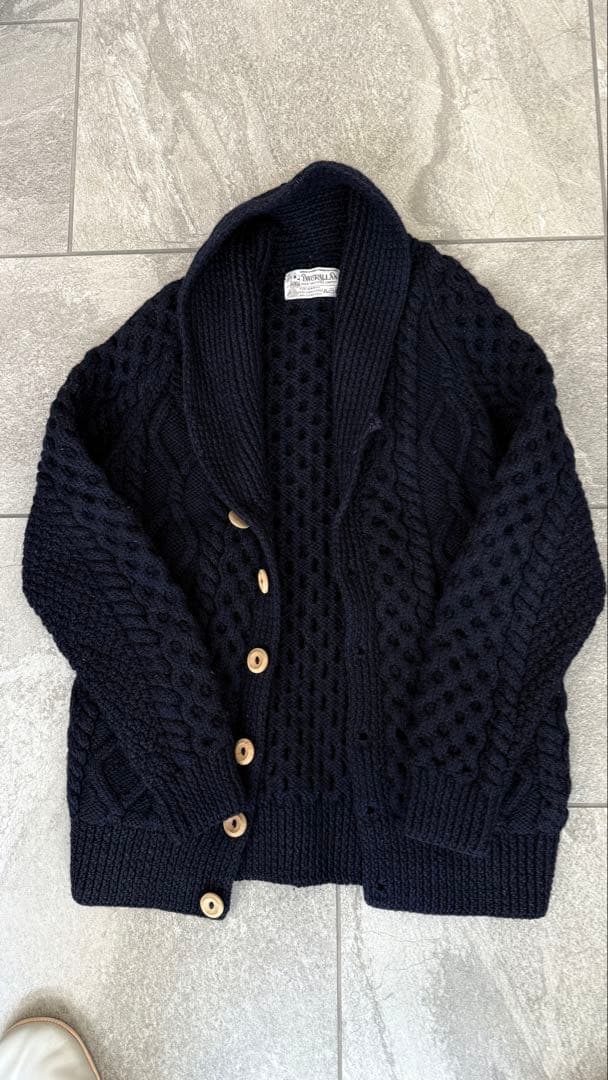 INVERALLAN ネイビー ケーブル編み カーディガン