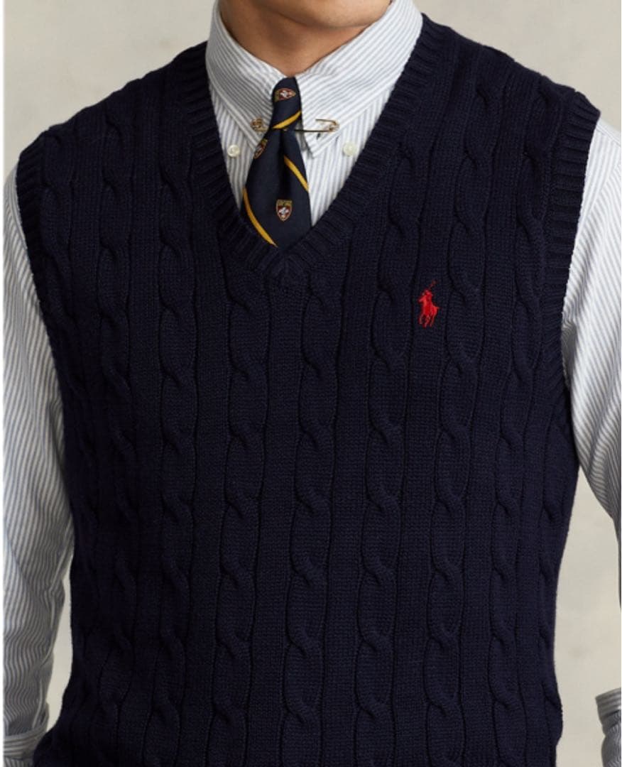 超美品　ポロラルフローレン　SP ケーブルニット　ベスト　ポニー　ネイビー　男女