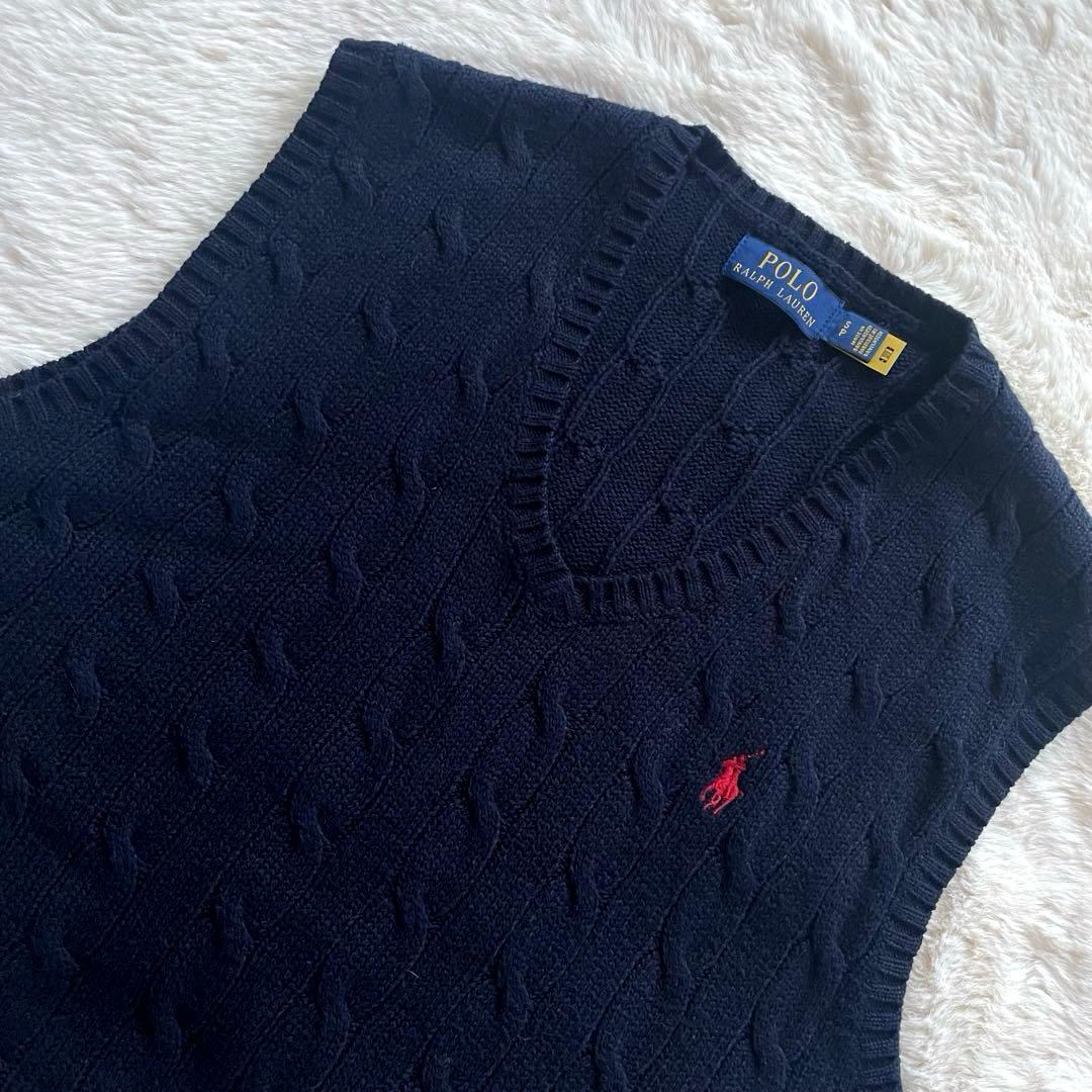 超美品　ポロラルフローレン　SP ケーブルニット　ベスト　ポニー　ネイビー　男女