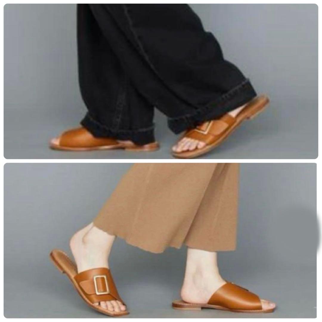 極美品 コルソローマ フラットサンダル ビッグバックル スクエアトゥ 37 茶