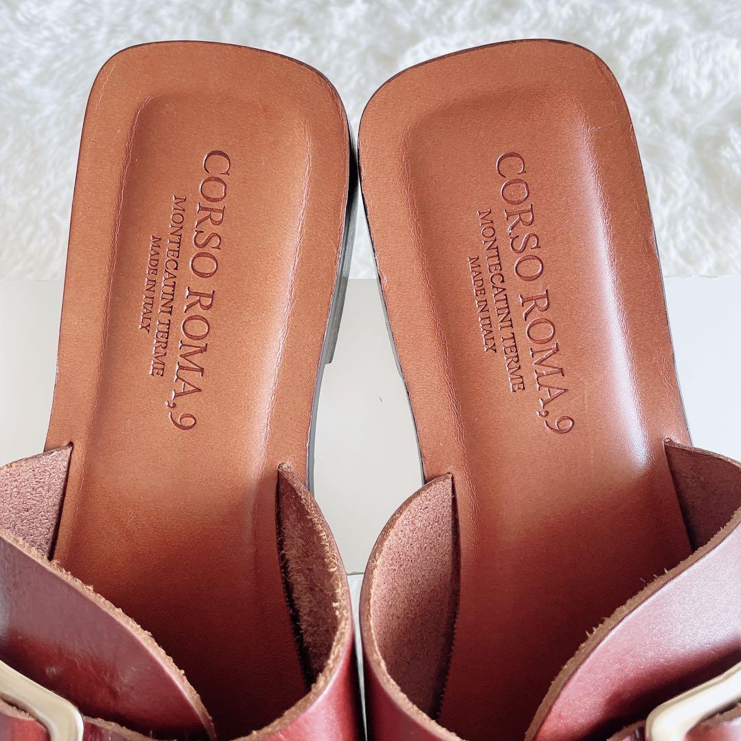 極美品 コルソローマ フラットサンダル ビッグバックル スクエアトゥ 37 茶