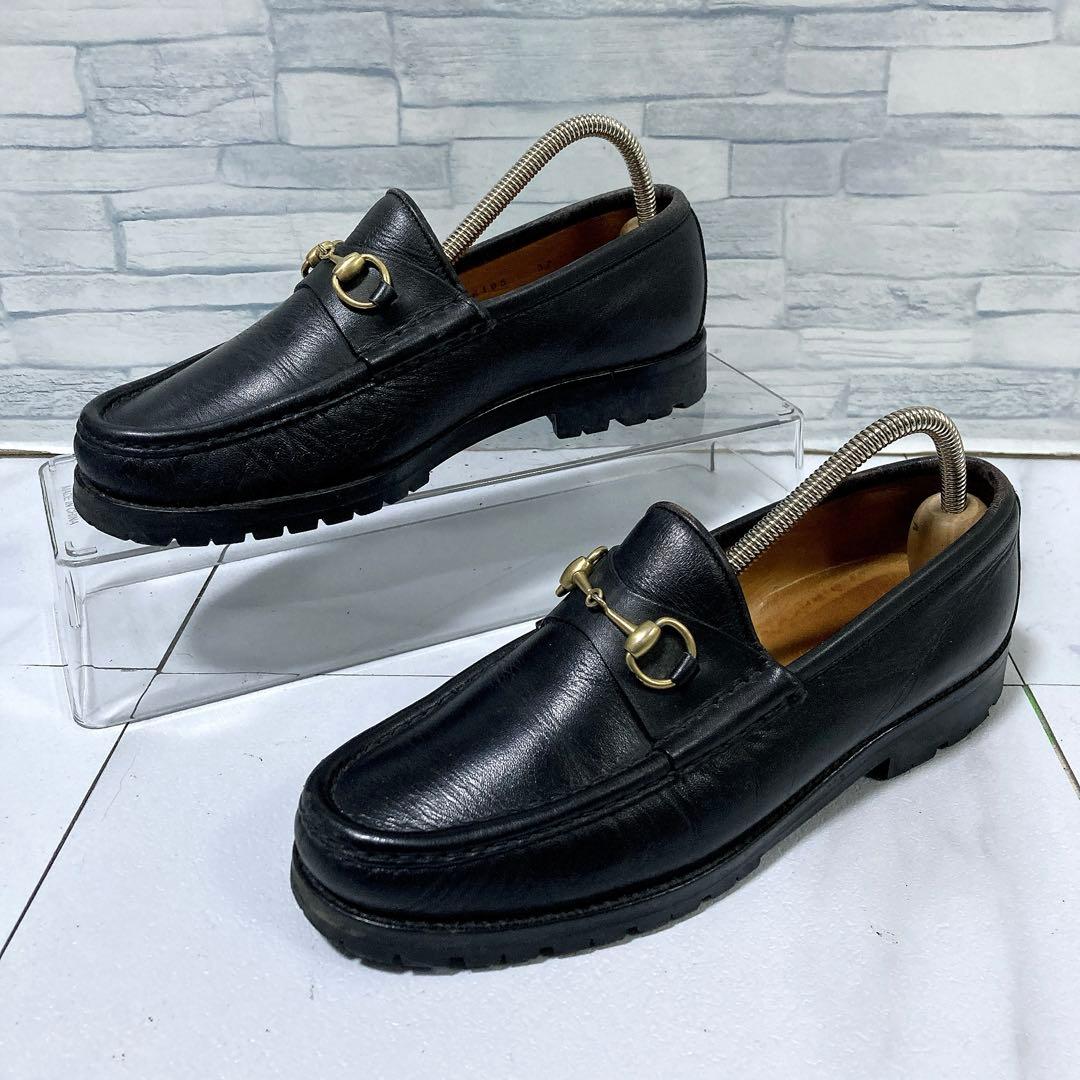 GUCCI グッチ ホースビットローファー 本革 コマンドソール 黒 金色 37