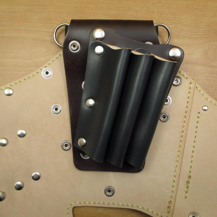 ダークグリーン＆焦げ茶　６丁　革ベルト付　シザーケース　SCL-100/CGB