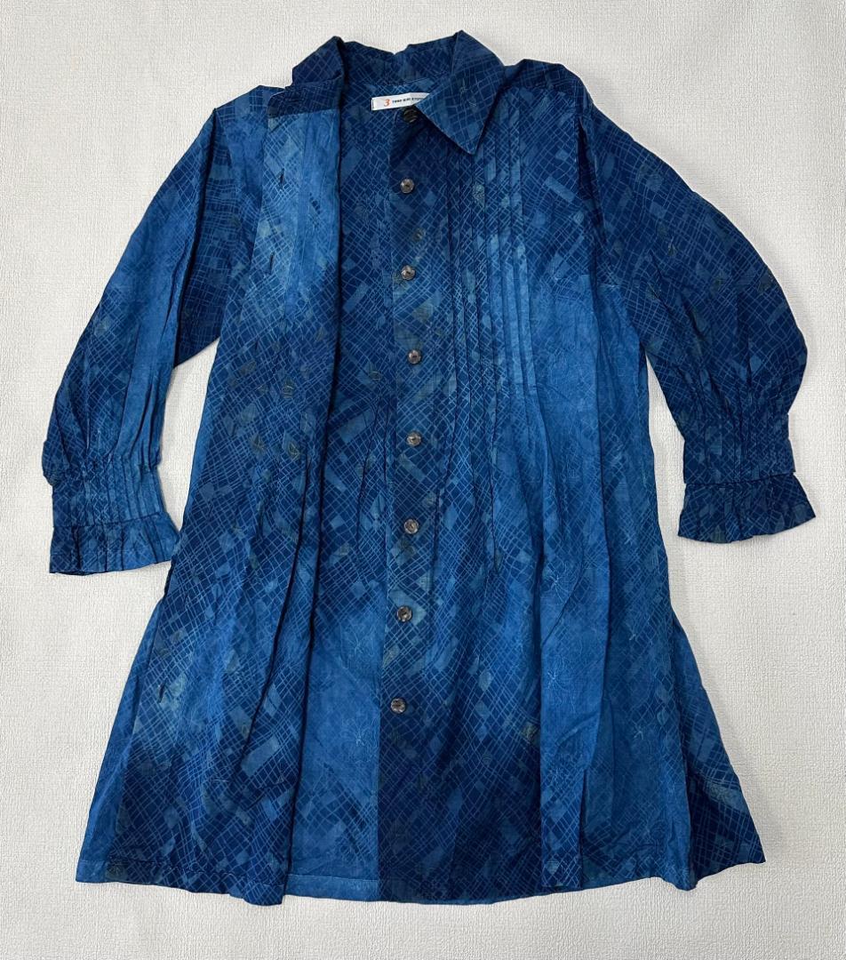 【極美品】サードブルーキョウト ロングシャツ 本藍染 麻100％ L相当 紺×青