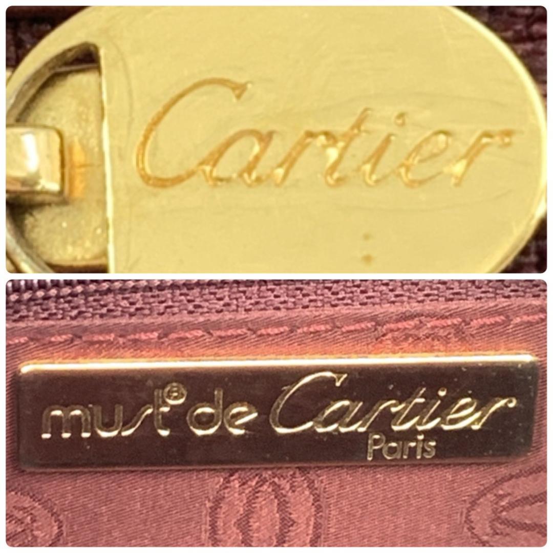 カルティエ マストライン トート ハンドバッグ ミニボストン ボルドー レザー