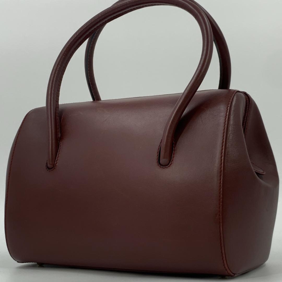 カルティエ マストライン トート ハンドバッグ ミニボストン ボルドー レザー