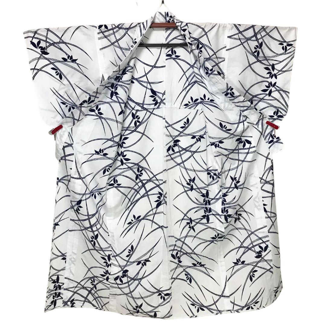 【浴衣】草花模様 芝草　注染　白地 ホワイト　古典 綿 ＋半幅帯セット