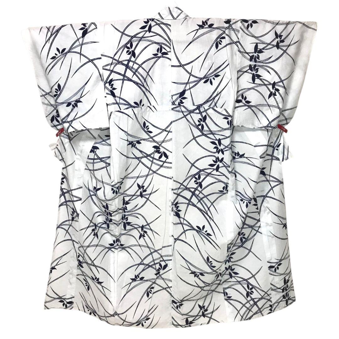 【浴衣】草花模様 芝草　注染　白地 ホワイト　古典 綿 ＋半幅帯セット