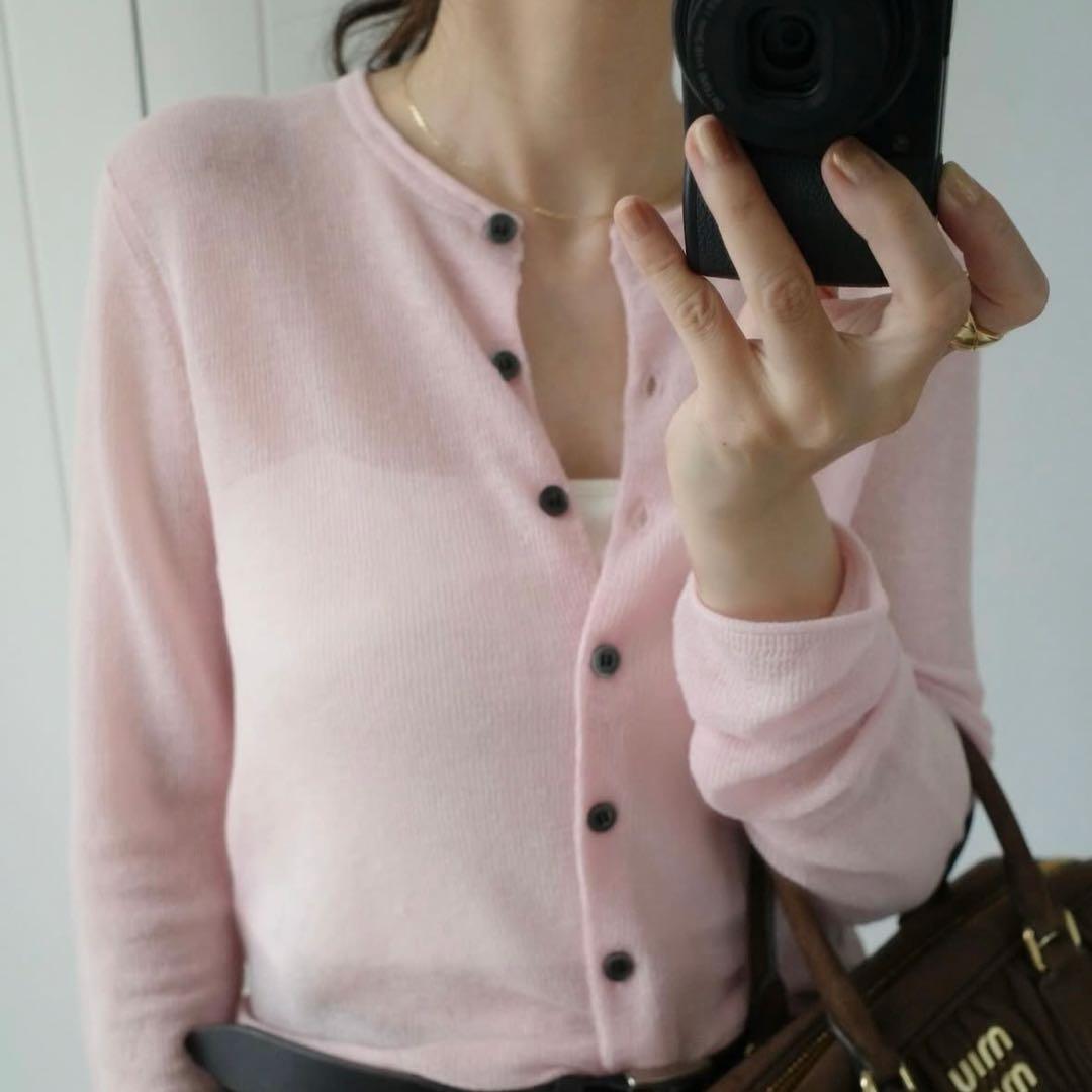 クラネ SHEER ROLLED EDGE KNIT CARDIGAN ピンク