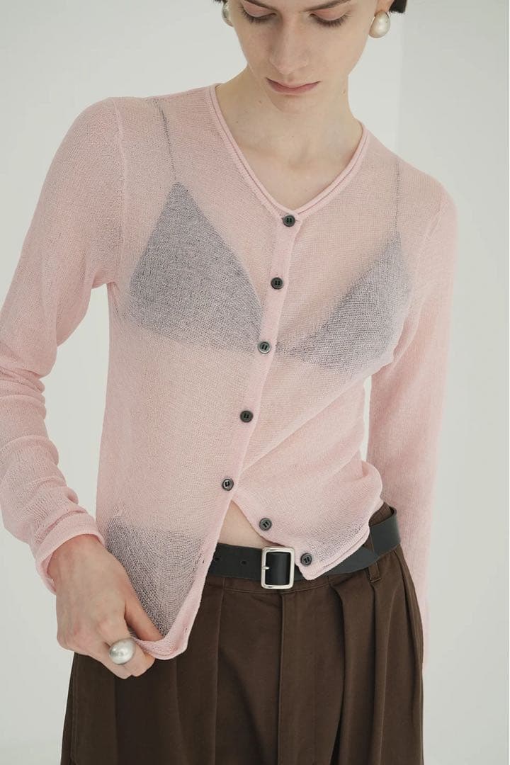 クラネ SHEER ROLLED EDGE KNIT CARDIGAN ピンク