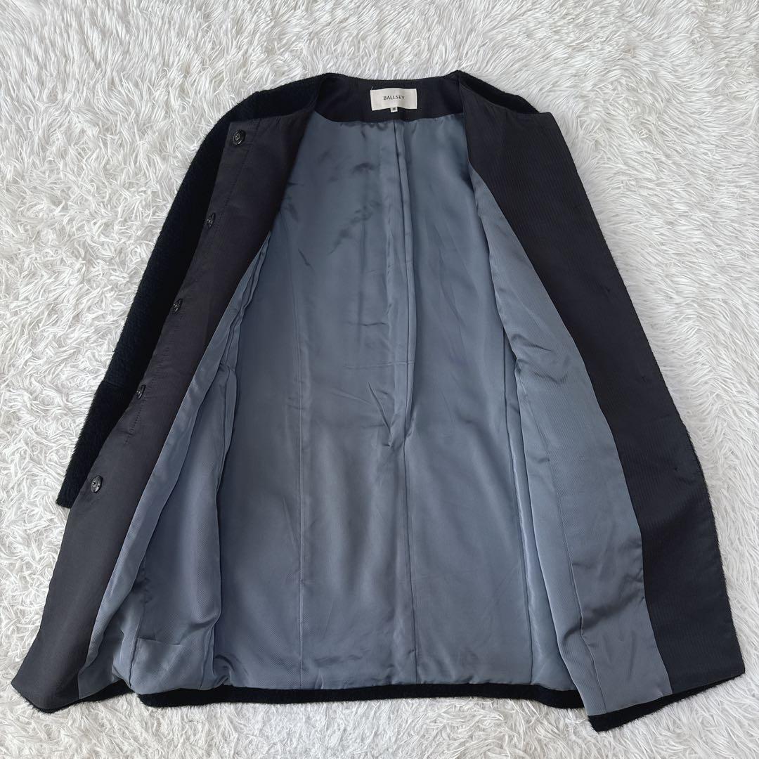BALLSEY 38 黒色 ノーカラーコート ウール アルパカ アンゴラ