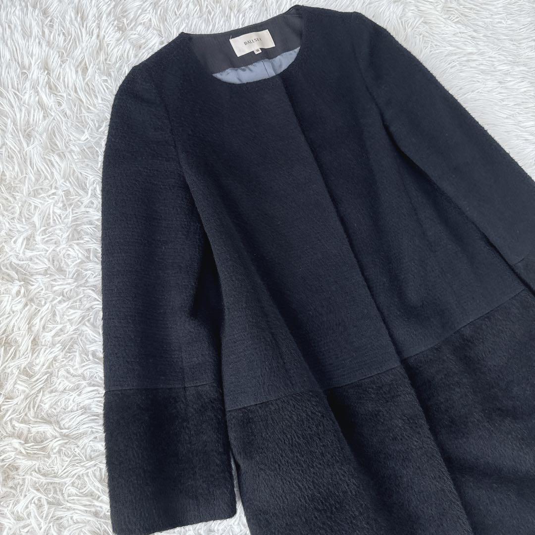 BALLSEY 38 黒色 ノーカラーコート ウール アルパカ アンゴラ