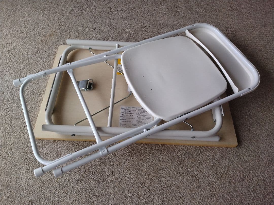 【良品】MUJI無印 スチールパイプテーブルと折りたたみチェア/机デスク椅子/白