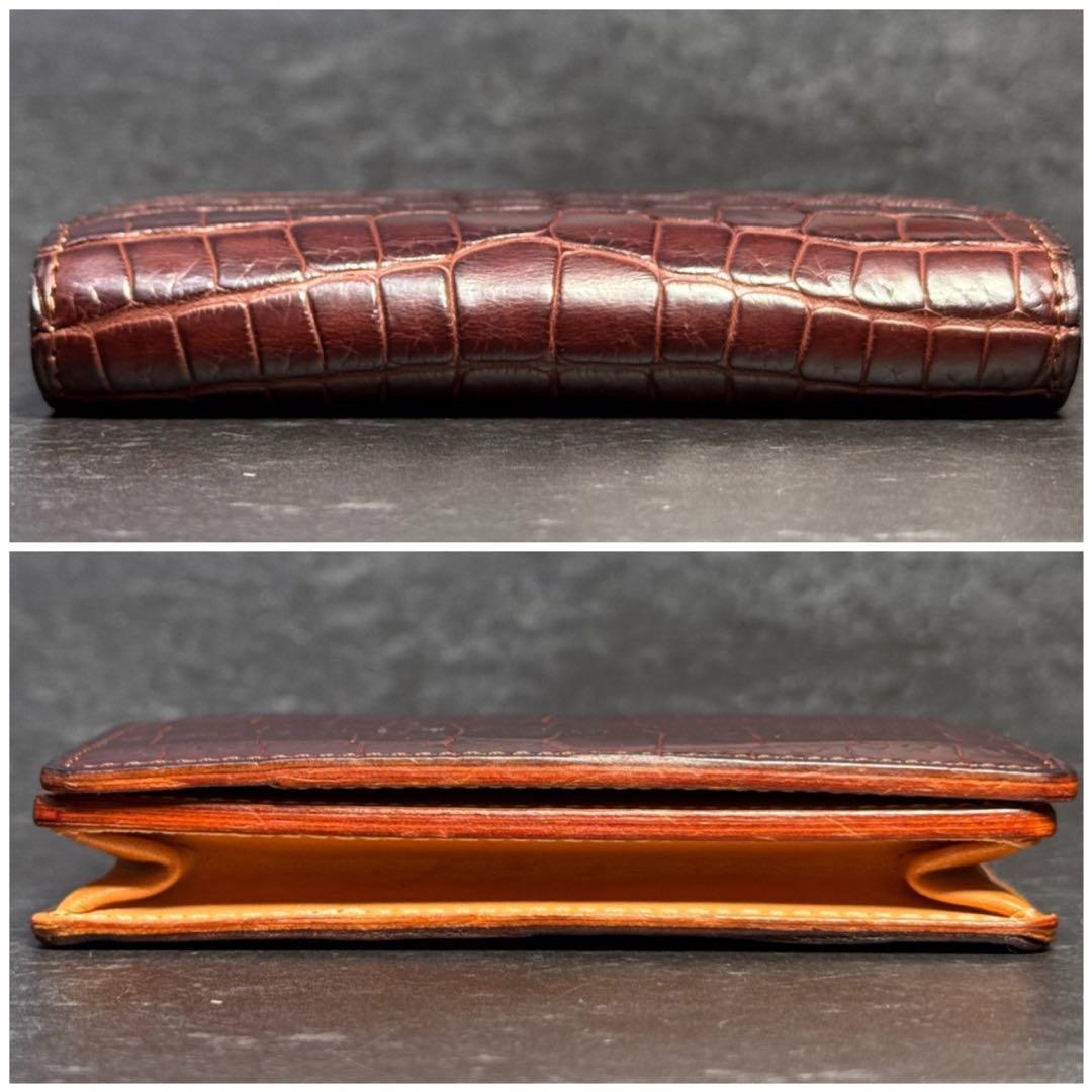 極上品 定価13.2万 激レア ガンゾ クロコダイル ダークブラウン 名刺入れ