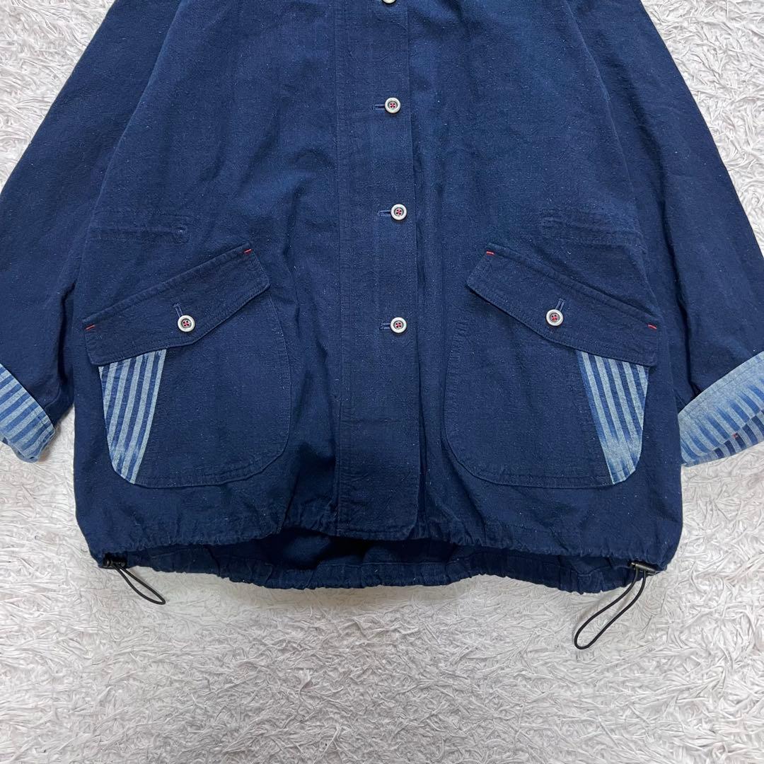 kasurira カスリラ 藍染め フード付き ジャケット ブルゾン ストライプ