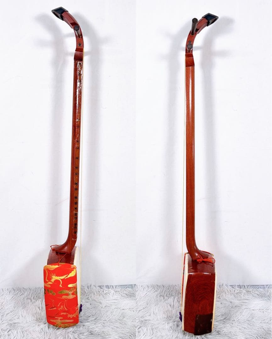 【希少】長唄三味線　細棹　花梨　正寸　丸打胴　本皮　現状品