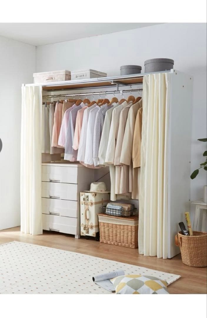 カーテン式　伸縮性　クローゼット　収納　ハンガーラック　隠す　押入れ代わり　中古