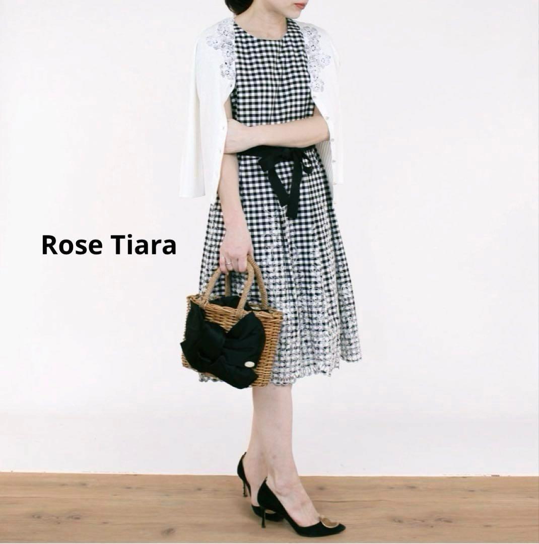 ローズティアラ ギンガムチェック カットワーク刺繍ワンピース 大きめ リボン