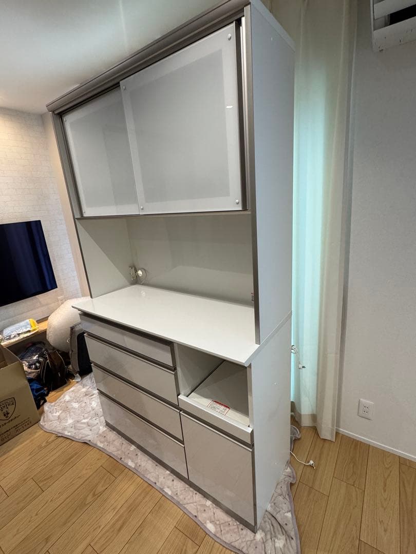 なご【綾野製作所 】高級食器棚 キッチンボード120㎝幅(超美品)送料込